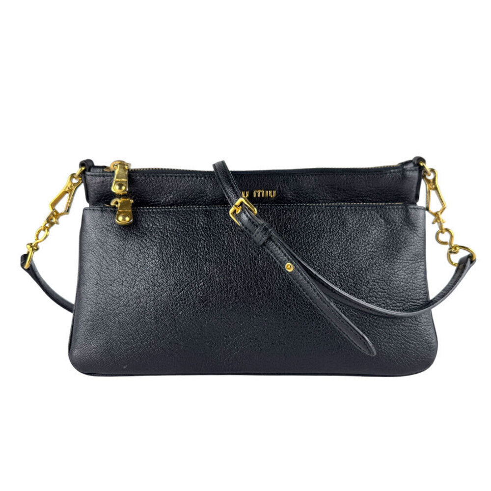 Miu Miu black textured goatskin leather Madras Double Zip crossbody bag